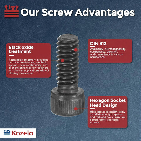 Badass 100 Pcs M4 Hex Socket Head Cap Screws Assorted Bolt Kit Zinc Plated showing hexagon socket design and black oxide treatment.