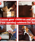 12 Pack Magnetic Cabinet Door Catch No Drill Ultra Thin Stainless Steel Hardware shown preventing pet and child access