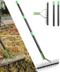 Dual Action Dethatcher Rake with 21 long tines and 55 inch adjustable handle used for removing thatch on lawn