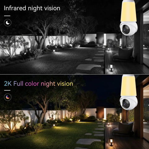 Straight Fire 2K Light Bulb Camera With Full Sweep Panning And Dead Reliable Dual Band Wifi For Home Security featuring infrared and full color night vision.