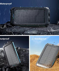 Maxed-Out 49800mAh Solar Power Bank with 15W Fast Charging, QC3.0 USB-C, Dual USB-A in waterproof, dustproof, shockproof settings
