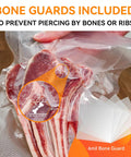 Gallon Vacuum Sealer Bags 11x16 Inch Heavy Duty BPA Free with bone guards protecting ribs for meal prep and sous vide.