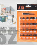 AEJ 49-piece screwdriver bit set in orange case with 1/4-inch bit holder and assorted bits