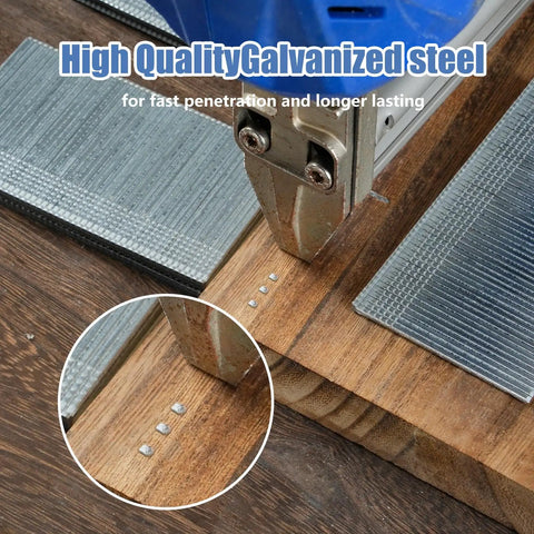 Pneumatic nailer applying Hardcore Galvanized Finish Nails 16 Gauge 1 3/4 Inch 1000 Pack to wood surface, showcasing smooth finish.