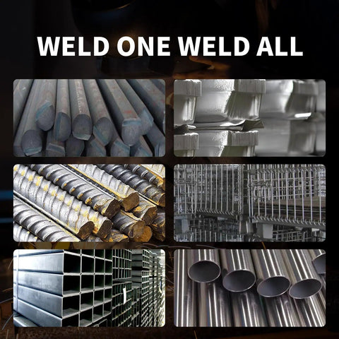 Various metal rods and pipes for use with 5 In 1 Portable Welding Machine With MIG MAG Flux MMA Lift TIG Capabilities Dual Voltage 110V 220V.