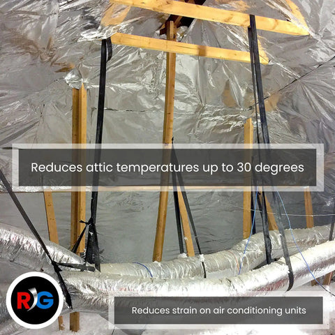 Top Tier Radiant Barrier Attic Insulation Covering 1000 Square Feet With Four Rugged 250 Foot Rolls installed in attic.