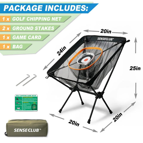 Foldable Chipping Net With Mat For Indoor And Outdoor Golf Practice, 3 Target Baskets, aluminum frame, setup diagram