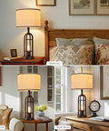 Farmhouse Style Table Lamps Set Of 2, 28 Inch Tall, 3 Way Dimmable Touch Lamps With Dual USB Ports, Industrial Linen Shade