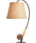 Fly Rod Table Lamp in Oil Rubbed Bronze With Wood Accent Finish, Rustic Lodge Style, 27.5 Inch Tall Drum Shade, Cozy Lodge Vibe