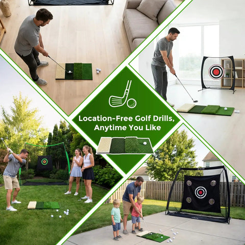 4 In 1 Foldable Heavy Duty Golf Hitting Mat With Sand And Tee Turf, Anti Slip Backing For Realistic Practice in various settings