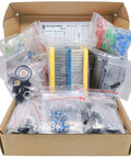 All In One Mega Electronic Component Kit With 1900 Pieces Including Capacitors Resistors LEDs in open box for DIY projects