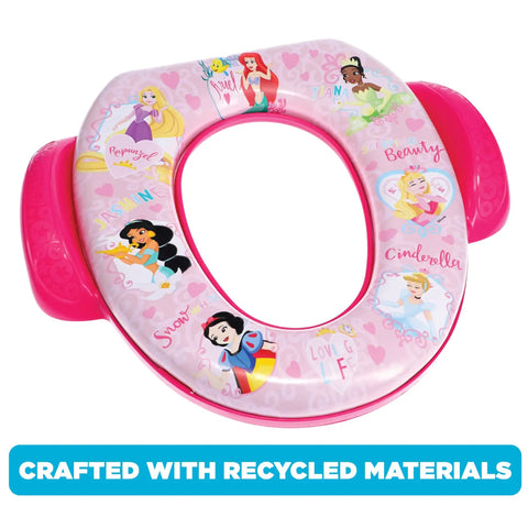 Toddler Potty Seat Featuring Disney Princess Loving Life Print With Lowkey Plush Cushion And Secure Grip Handles Training Aid Snugs Right Onto Standard Or Elongated Toilets Quick Wipe Down Setup Built Dang Solid Made In Usa