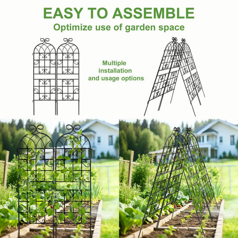 2 Pack Metal Garden Trellis For Climbing Plants, 6 Ft Tall By 20 In Wide, rustproof black coating, installed in garden