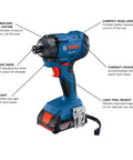 18V 1/4 Inch Hex Impact Driver Kit With 2Ah Battery showing hammer-anvil system and compact design