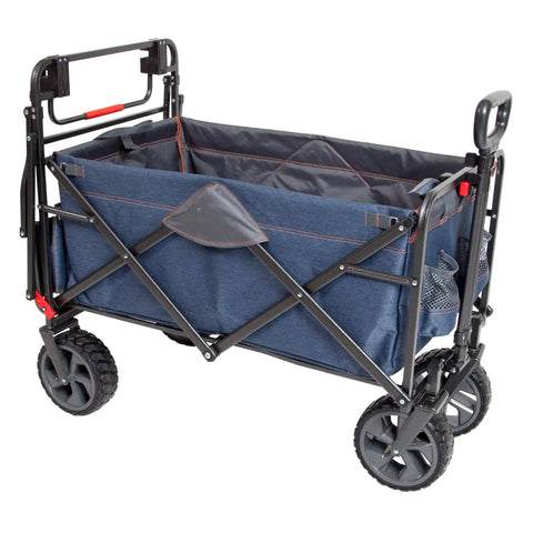 Beast Heavy Duty Folding Utility Wagon With All Terrain Wheels And Telescoping Handle in Denim Blue, side view
