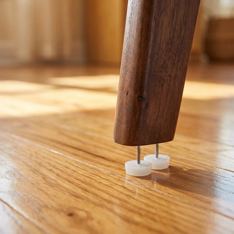 100 Pcs Nail In Furniture Glides For Sofas And Tables Round White Plastic And Metal Leg Protectors on Wooden Floor