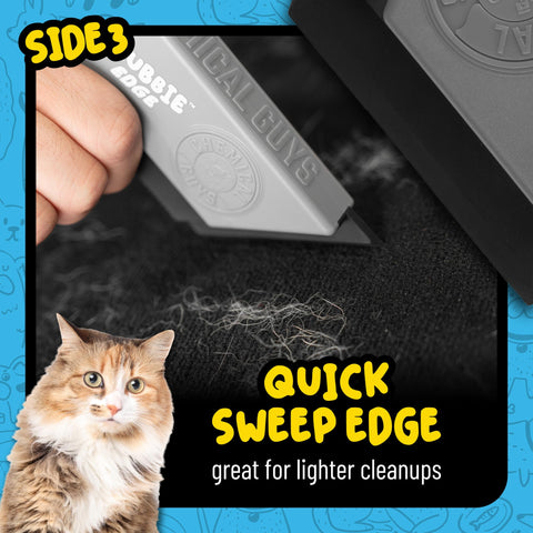 Using Grubbie Edge Pet Hair Removal Tool For Car Interiors And Home Use Reusable Lint Remover With Dual Edge Design on fabric.