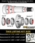 Two-kit trailer axle hub bearing rebuild kit showing seals and bearings labeled A, B, C.