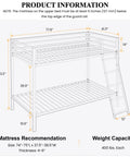 Twin Over Twin Bunk Bed With Secure Side Rails And Quick Rise Ladder Heavy Duty Steel Rig Built Tough 400 Lb Weight Capacity Room Saving Sleep Stack In Fresh Black Finish dimensions and specifications diagram