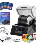 Rock Tumbler Kit With Quiet Polisher And Noise Reduction Cover Speed And Timer Control Includes Four Polishing Grits Rough Gemstones Learning Guide And A Cool Awesome Science Gift For All Ages. Complete kit with tumbler, gemstones, and guide visible