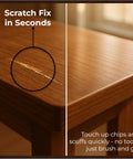 Knockout Match Wood Stain Repair Kit With Brush On Touch Up Bottles For Scratches And Dings on wooden table for quick chip repair.