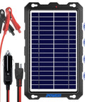 Upgraded 7.5W 12V Solar Battery Trickle Charger And Maintainer Kit With Smart Controller, includes panel, clips, and connectors.