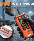 NEWTRY orange 8-button wireless crane remote control with waterproof jacket, handheld transmitter for 12V hoist.