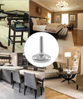 Rock Solid M6 Adjustable Furniture Levelers 20 Pack heavy duty table glides in various home settings for stable furniture.
