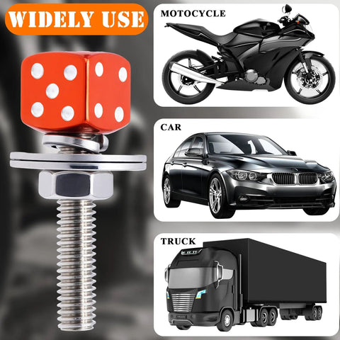 Dope Orange Dice License Plate Screws Kit With Stainless Steel Bolts Durable And Aluminum Decorative Caps Universal Fastener Set For Cars, Trucks, Vans, And Motorcycles Easy Install