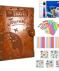 Badass Vintage Leather Scrapbook Album With Sixty Pages Memory Book And Hella Cute Travel Journal Kit For DIY Photo Keepsakes And Totally Sweet Anniversary Gifts Featuring Metal Rivet Binding And Complete Craft Supplies Inside, showcasing leather cover and craft supplies.