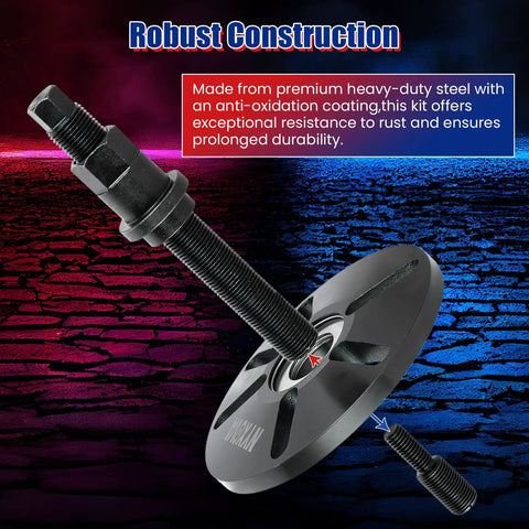 Close-up of blue Harmonic Balancer Puller Removal and Install Tool Kit featuring robust steel construction and components