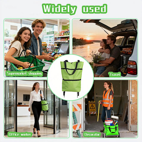 2-In-1 Foldable Shopping Cart With Wheels, Waterproof Oxford Fabric Tote Hand Truck in various everyday uses