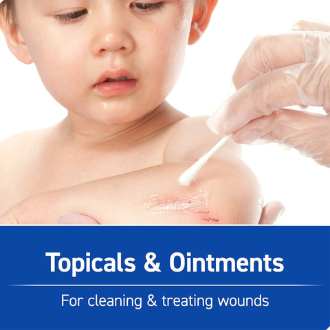 Care Science First Aid Kit: close-up of topical ointment applied to a child's elbow wound