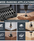 Knockout Forstner Bit Set Featuring Eight Heavy Duty Wood Drill Bits that includes storage case and bits for various woodworking tasks.