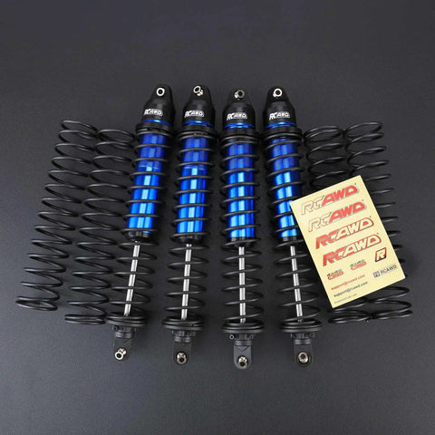 Xmaxx 8S 6mm Thick Shaft Upgraded Shock Absorbers With Beefed Up Dual Stage Springs and RC4WD stickers on black surface