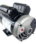 Compressor-duty electric motor, side-front, 56-frame, 3.7 HP, 3450 RPM, 5/8 in shaft, black housing with silver front.