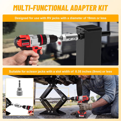 Using Trailer Jack Drill Adapter One Half Inch Stainless Steel Socket For One Inch Drive Jacks with cordless drill on RV