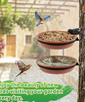 Two Piece Tree Mounted Bird Feeder Tray Set For Outdoors Food And Water Heavy Duty Iron Ring Installs On Wooden Deck Fence 8.3 Inch Diameter Brown Dual Purpose Bird Bath And Feeder For Backyard