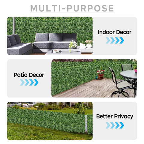 Watermelon Leaves Faux Ivy Privacy Fence Screen For Indoor Outdoor Use, UV Resistant, Realistic Fake Ivy Wall Hedges shown in various decor settings
