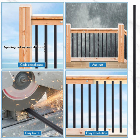 Heavy Duty Black Aluminum Deck Balusters 36 Inches High By 3/4 Inches Wide Pack Of 120 for easy installation and code compliance.