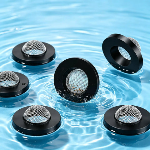 30 Pack Heavy Duty Stainless Steel Hose Filter Washers With Built‑In Strainer Screen For 3/4 Inch Garden And Shower Hoses To Block Debris Clogging And Keep Water Flowing Smooth For Quick Repair Jobs, black washers in water