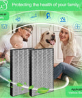 Two Pack KC-860U Replacement Filter For Sharp Air Purifier Replaces FZ-C150HFU Style Filters shown with family, dog in home.