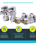 Brass push-to-connect angle stop valves 1/2 in x 3/8 in compression quarter turn pack of 4 for plumbing fittings