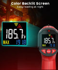 Non Contact Infrared Temperature Gun With Adjustable Emissivity And Color Backlight, Pro Grade Fast Laser Thermometer For Cooking, Pizza Oven, BBQ, Fridge, Engine, And HVAC, Reads -58F To 1112F (-50C To 600C) In 0.5s, Accurate ±2%: red infrared thermometer with color backlit screen