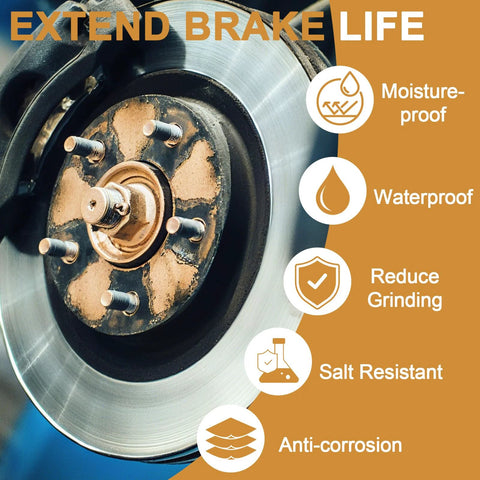 copper anti-seize lubricant for high-temp automotive use applied to brake rotor, highlighting benefits like moisture-proof and anti-corrosion