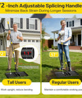 Tall and regular users demonstrate 72-inch adjustable handle on Foldable Lawn Leveling Rake With 30x10 Inch Ground Plate