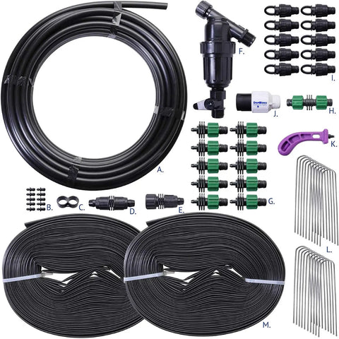 Low Flow Drip Tape Irrigation Kit For Row Crops On Farms With Agricultural Grade Components, includes 100ft rolls, mainline, fittings