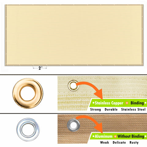 Beige Pergola Sun Shade Canopy Replacement Cover 10 Ft By 18 Ft UPF50 Commercial Grade 260 GSM Cloth grommet details