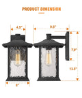 Outdoor Wall Lights 14 Inch Dusk To Dawn Exterior Wall Mount Sconce for Front Porch and Patio Black Cast Aluminum with Water Ripple