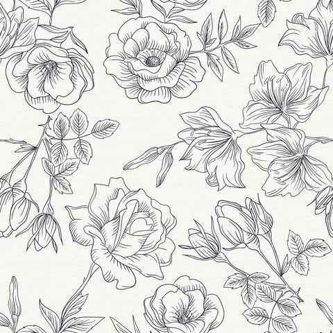 Black And White Vintage Floral Wallpaper Peel And Stick Roll 17.7 Inch Wide By 236 Inch Long For Walls Cabinets Bedroom Living Room Matte Vinyl Self Adhesive Peony Flower Decor